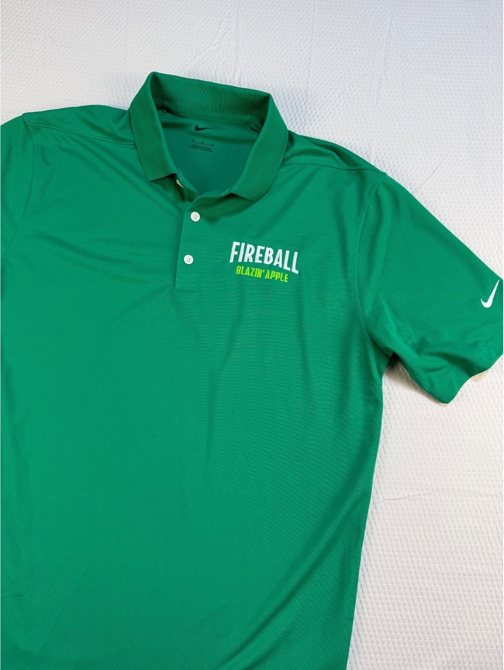 Nike Dri-FIT Fireball Blazin' Apple Polo Men's M Green Golf Whiskey Embroidered